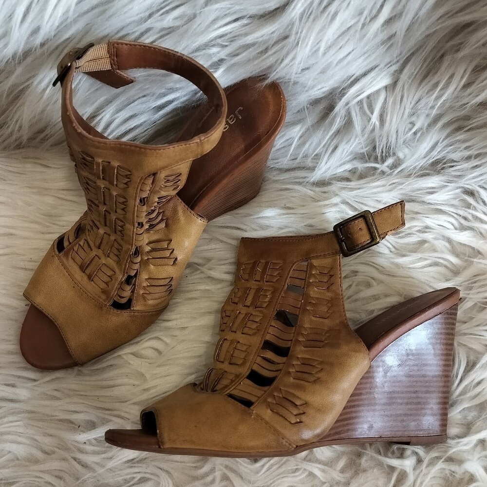 Jasmin Tan Faux Leather Wedge Sandals